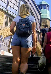 Blonde girl jeans shorts