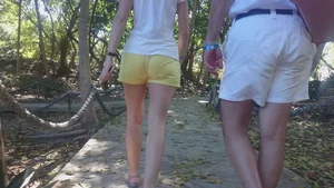 Milf in yellow shorts with vpl and a wedgie