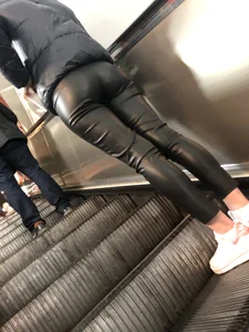 Girl in Leather Leggings on the Subway Escalator Creepshots Collection