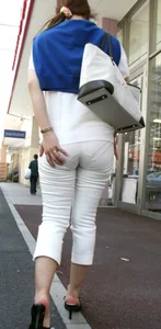 Girl Touching Her Ass in White Tight Pants Street Candid