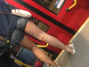 Thick girl in tight shorts with vpl on the bus
