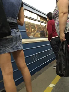 Skinny Legs in a Denim Skirt Subway Station Creepshots