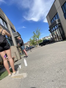 Plump teen VPL biker shorts