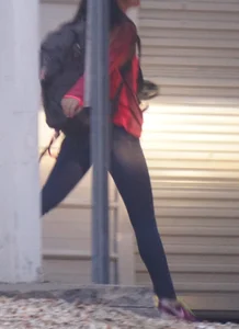 Girl next door teen walking to car in various tight jeans