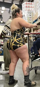 HOT Latina MILF showing off FAT ASS in revealing one-piece at grocery store