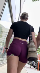 Tight Fit Blonde with Incredible Bubble Butt in Magenta Aurola Shorts