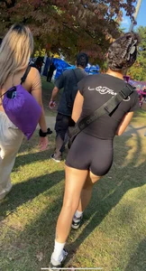Slim bubble in tight black shorts
