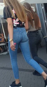 Various hot butts in tight jeans on the street and inside cafes, some teens too