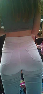 Amazing pear shaped ass in tight white jeans