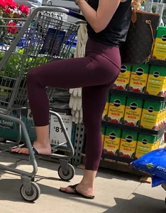 fit milf in sexy maroon leggings