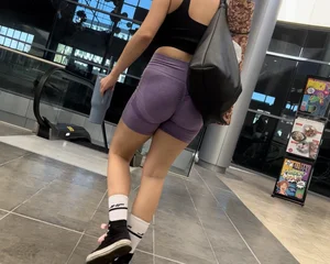 Latina jiggling in purple shorts after yoga (OC)