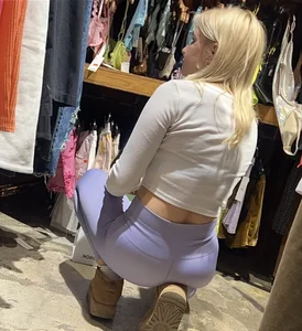 Tight petite college blonde girl with a plump ass in pastel purple leggings (vtl)