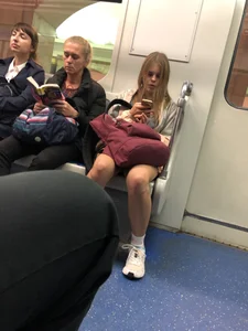 Girl in Shorts and White Socks Subway Train Candid - Hot Legs