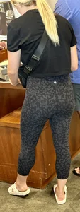 Pretty blonde from inside car + camo yoga