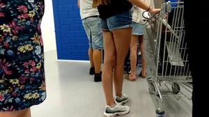 Hot Skinny Legs in Denim Mini Shorts at the Shopping Mall Creepshot