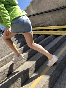 Milf in Fringed Shorts Walking Striding Up the Stairs - Sexy Legs Creepshots Gallery