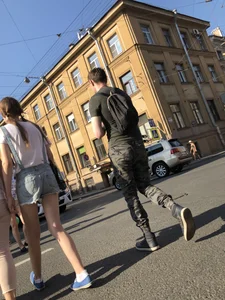 Skinny Legs in Denim Shorts City Street Candid Pics