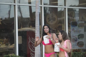 Sexy Florida beach bikini girls, some topless