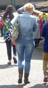 Stocky blonde milf in denim, street creepshot