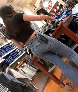 MMM nerdy brunette with tight ass in flare jeans