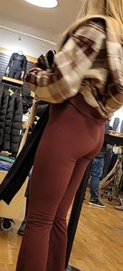 Blonde teen red leggings