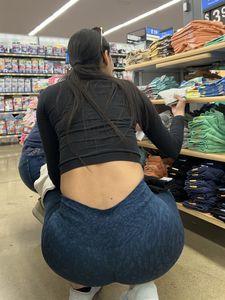 Slim latina in blue leggings squatting and shopping (oc)