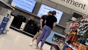 Tight ass in purple leggings