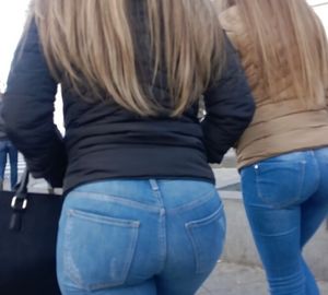 Tight jeans on a girls tight butt