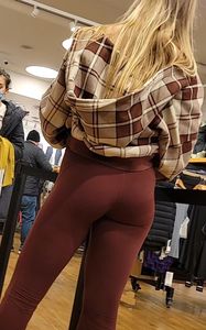 Blonde teen red leggings