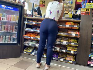 Short girl with Small Waist and Tight Pants bending over counter (OC)