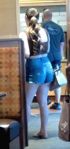 Busty and thick in short shorts
