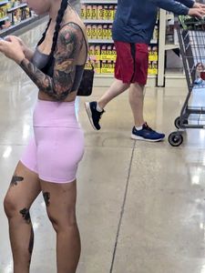 Tatted asian chick w/VTL in pink shorts
