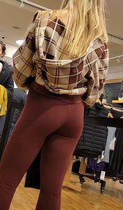 Blonde teen red leggings