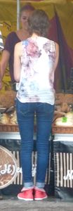 Sexy milfs in blue tight jeans, creepshots at the street market