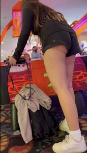 Sexy asian in lulu shorts with cheeks out
