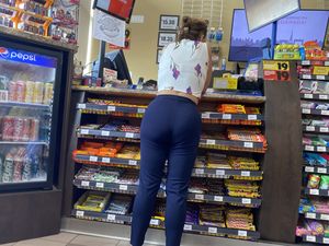 Short girl with Small Waist and Tight Pants bending over counter (OC)